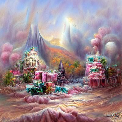 Post apocalyptic Candyland castle on mars