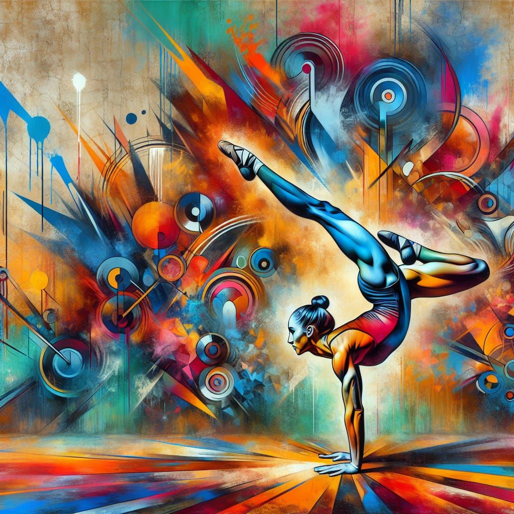 Gymnast Handstand in Polychromatic Street Art