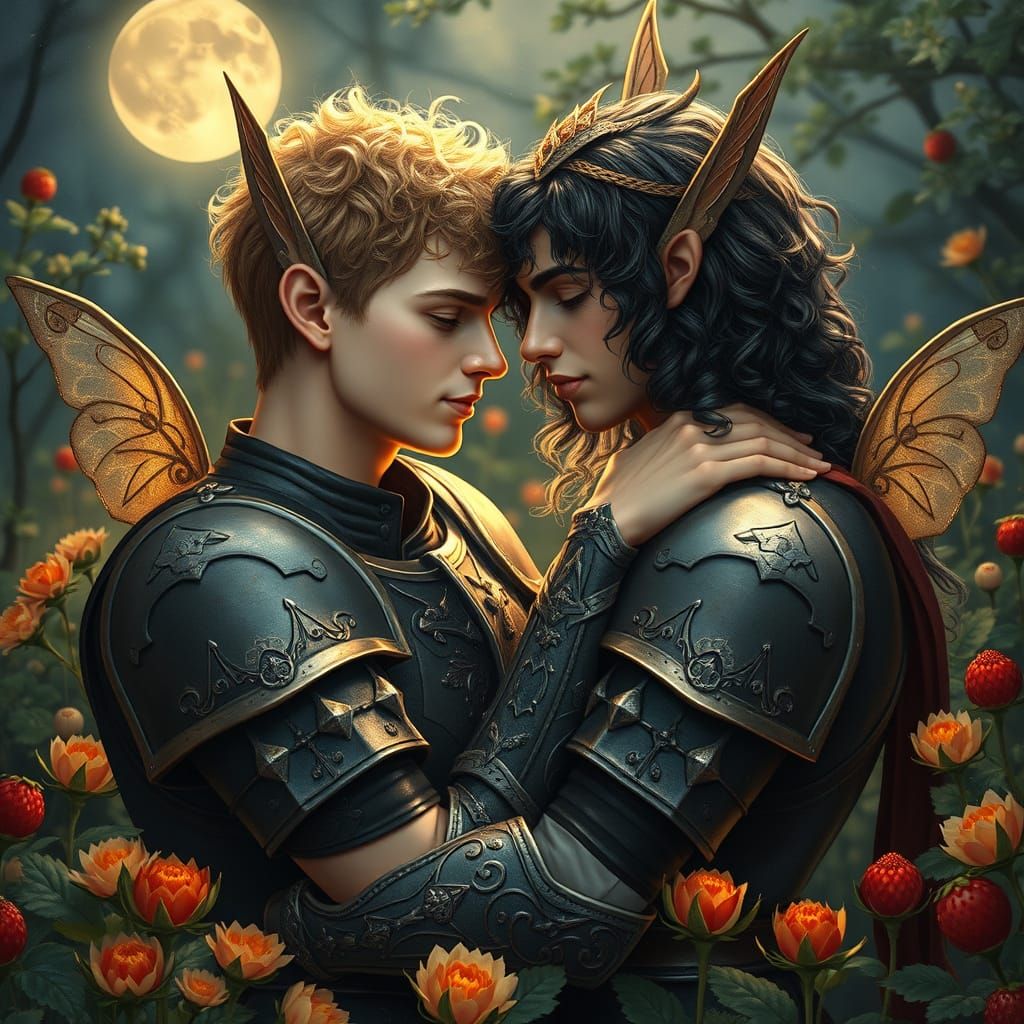 Tender Embrace in Whimsical Renaissance Fantasy