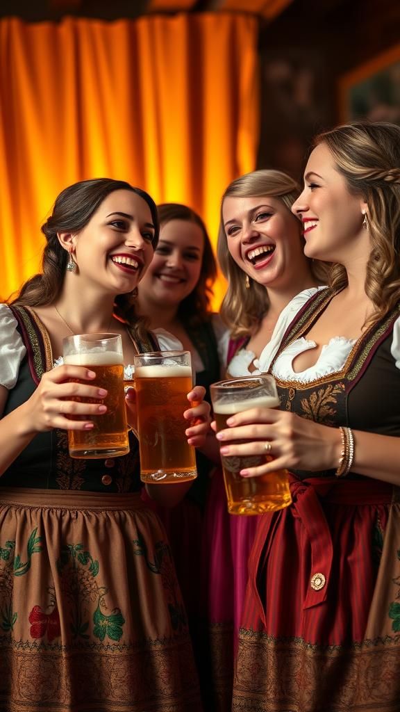 Bavarian Women Celebrate with Beer: Hyperrealistic Photograp...