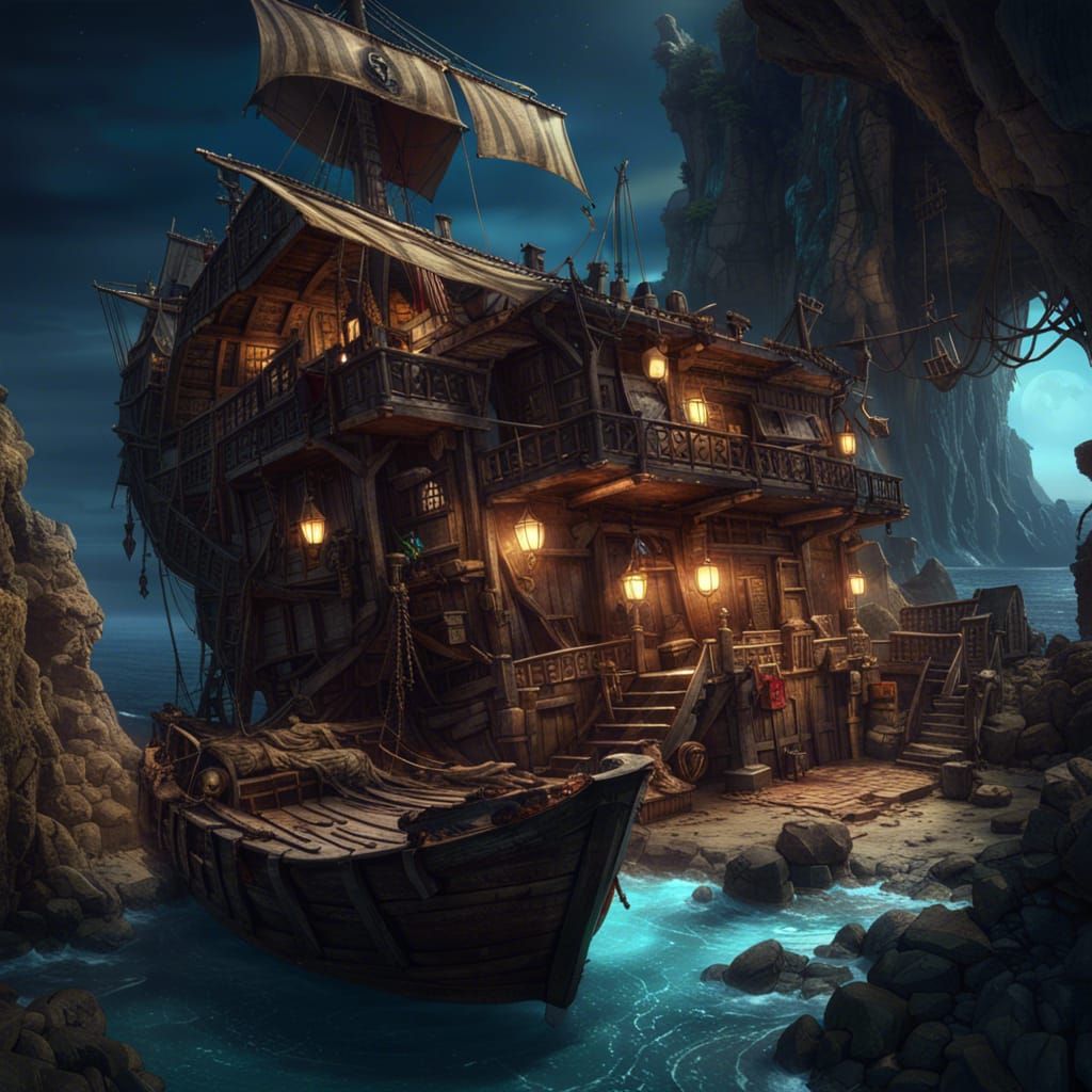 Moonlit Pirate Hideout Concept Art