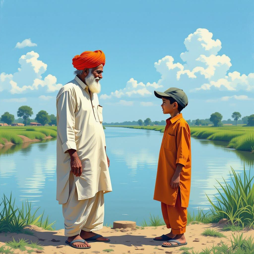 Bangladeshi Man and Boy in a Serene Landscape