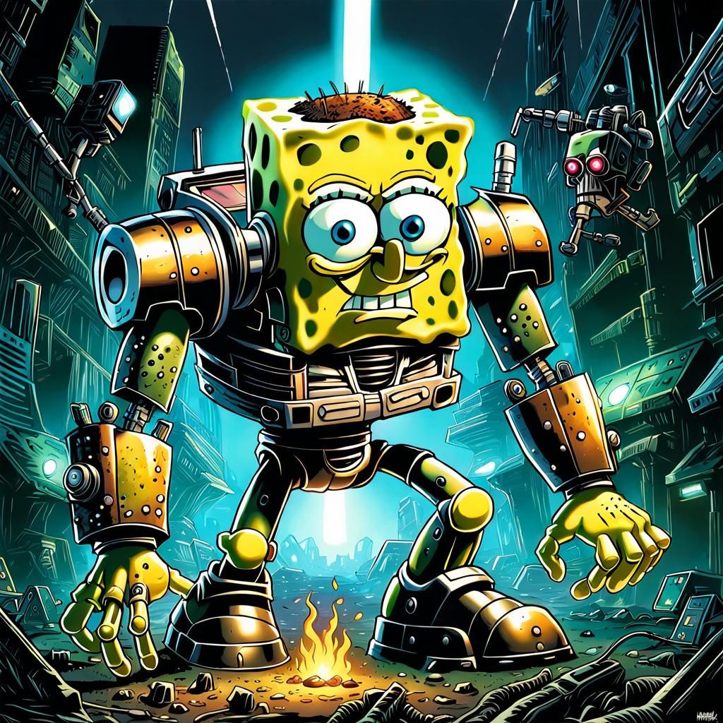 SpongeBob as the Terminator in Comic Book Art