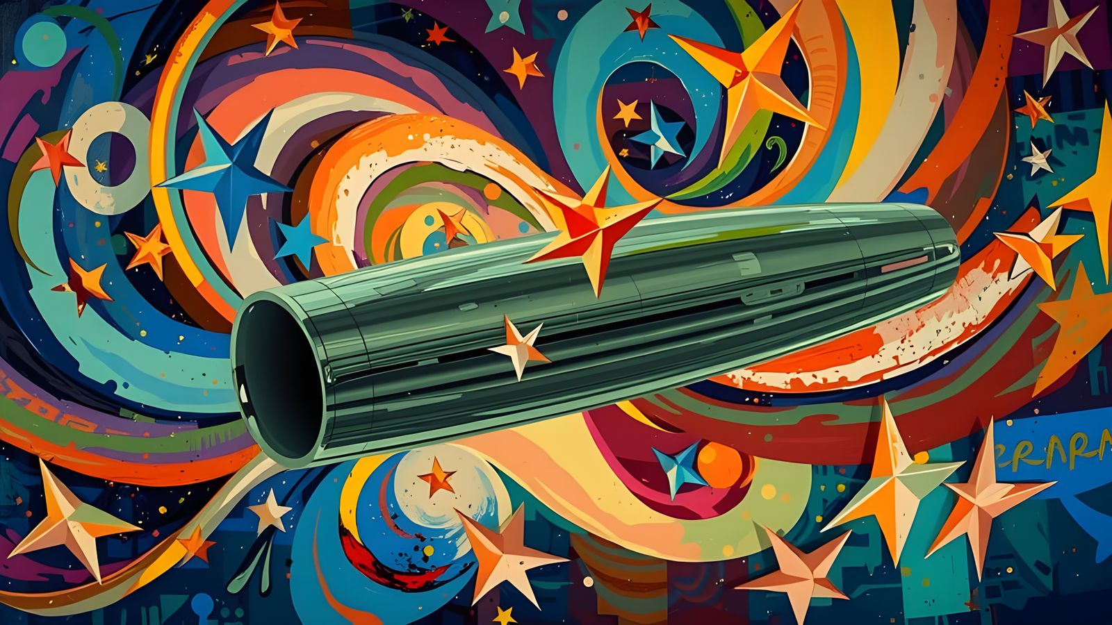 Abstract Expressionist Oil Painting with Mirrored Cylinder