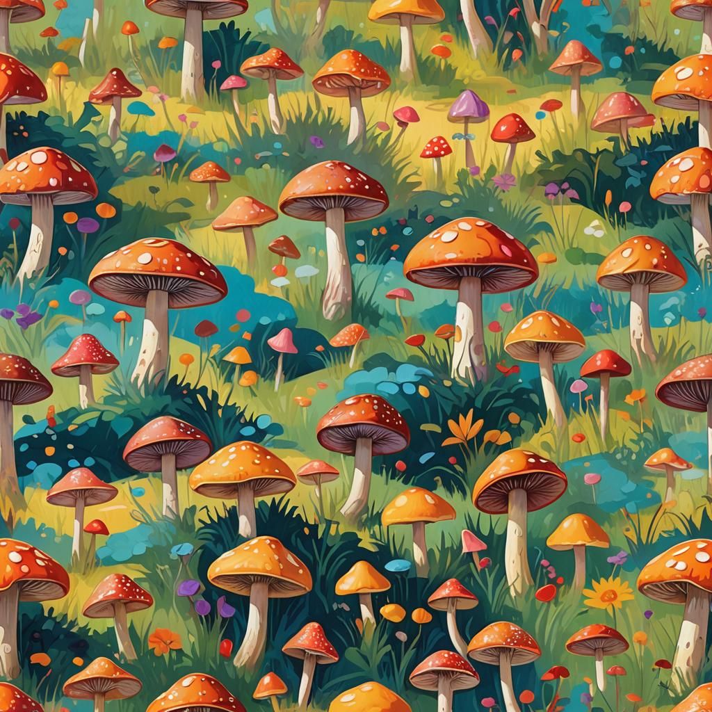 Surreal Mushroom Eats Popsicle in Dream Landscape