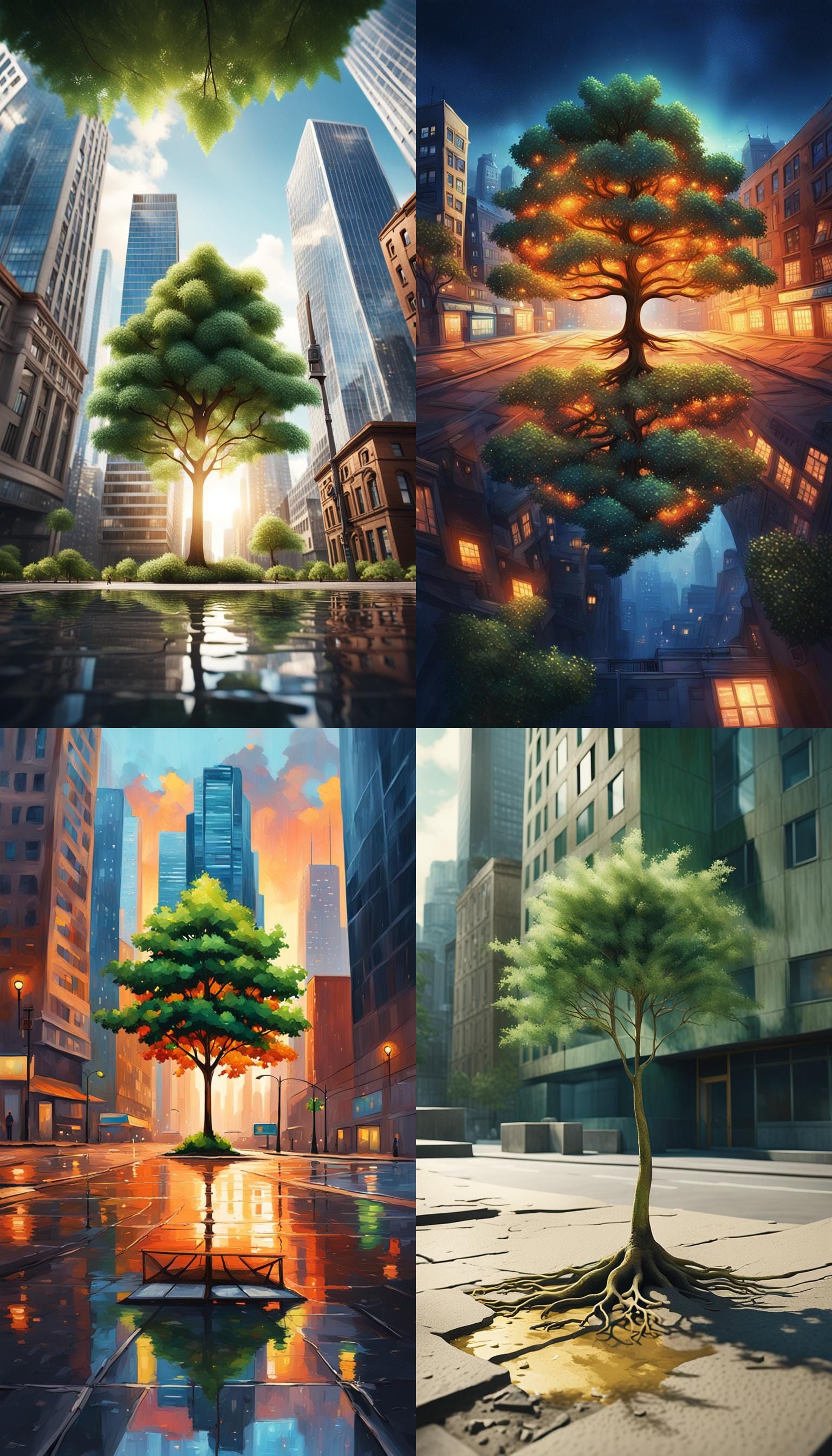 Lone Tree Amidst Cityscape