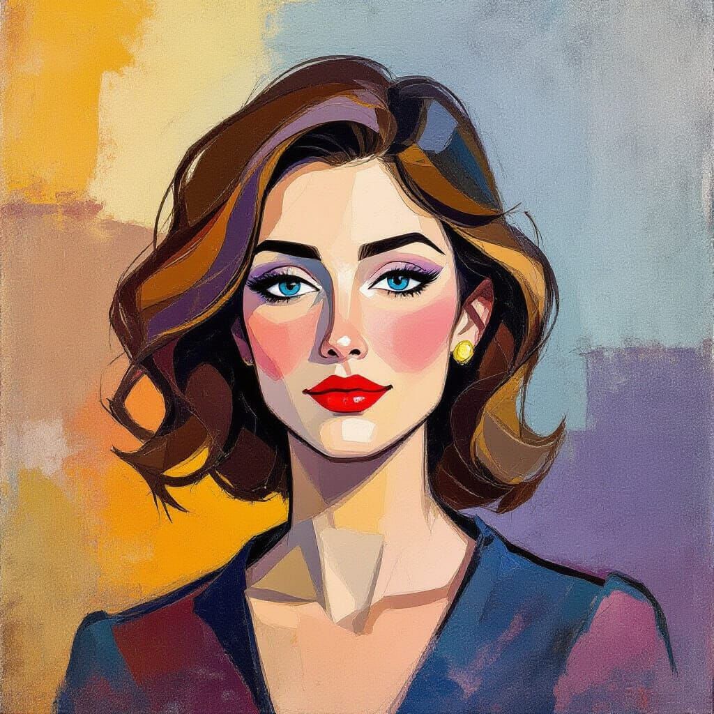 Fauvist Woman's Portrait in Gouache Style