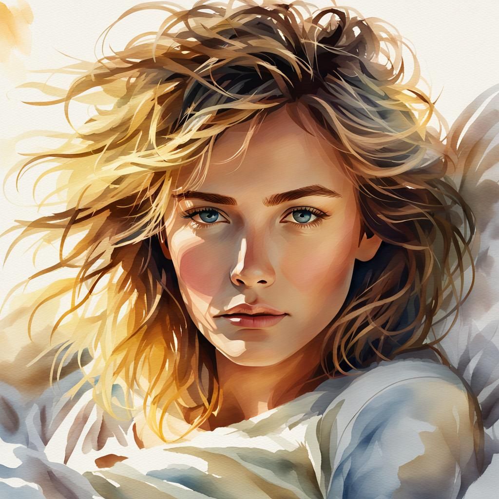 Photorealistic Portrait of a Woman with Bed Head Hair
