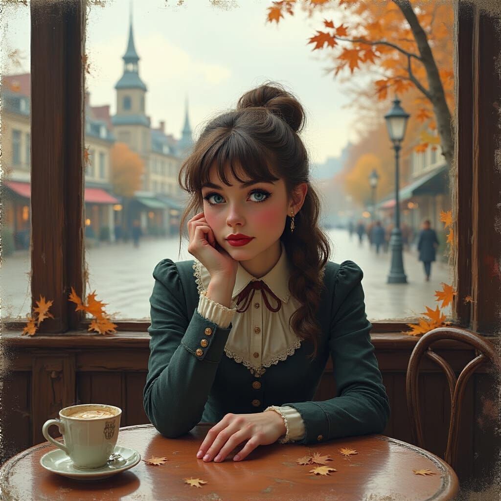 Autumn Cafe Scene in Pin-Up Style