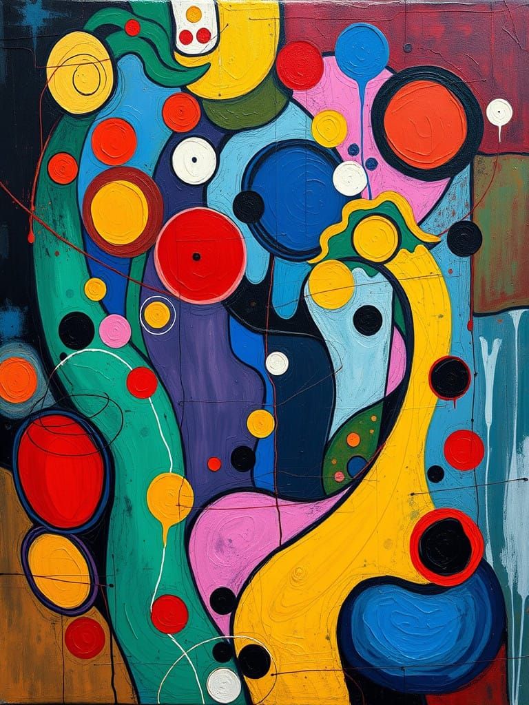 Surrealist Masterpiece in the Style of Miró, with Bold Brush...