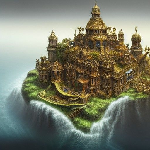 Floating Trophy Island Dreamscape in Digital Art Style