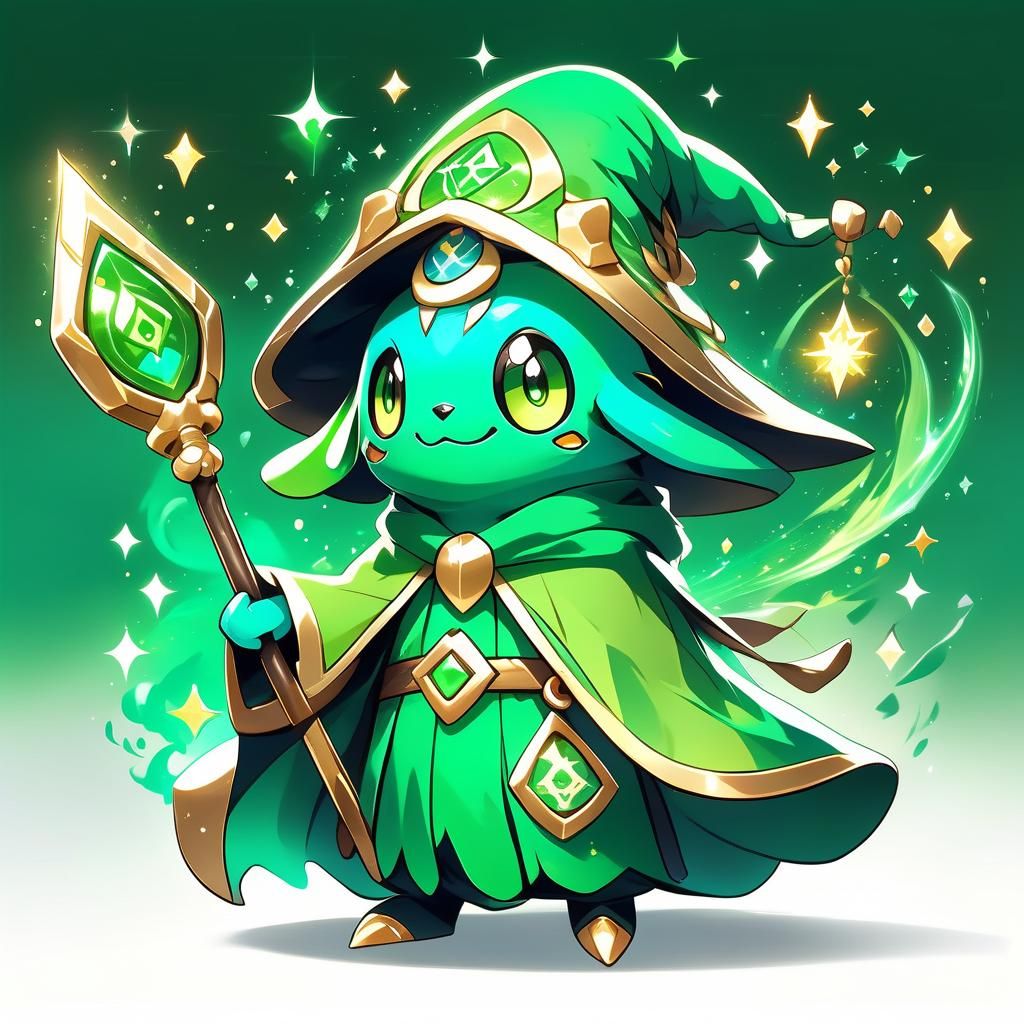 Whimsical Wizard Fakemon with Magical Staff in Anime Style