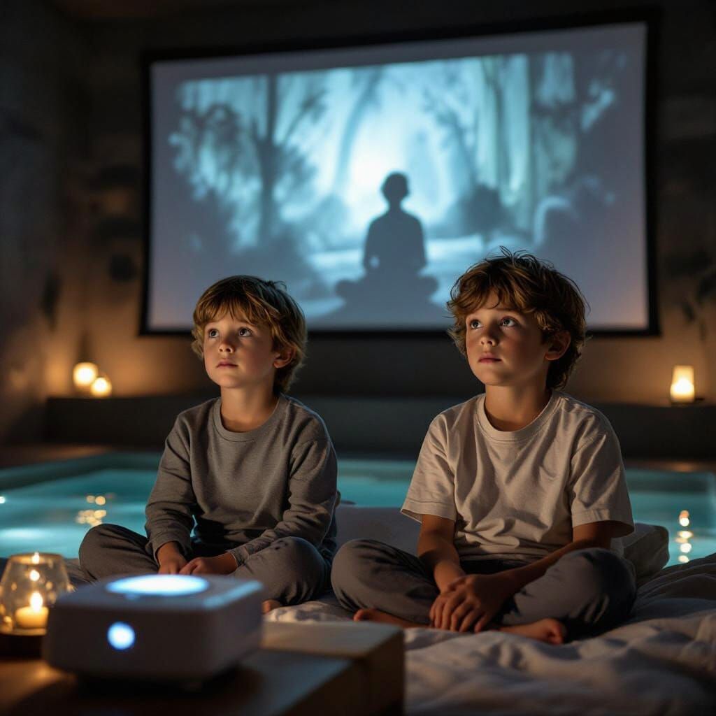 Melancholic Spa Day: Cinematic Scene of Two Boys