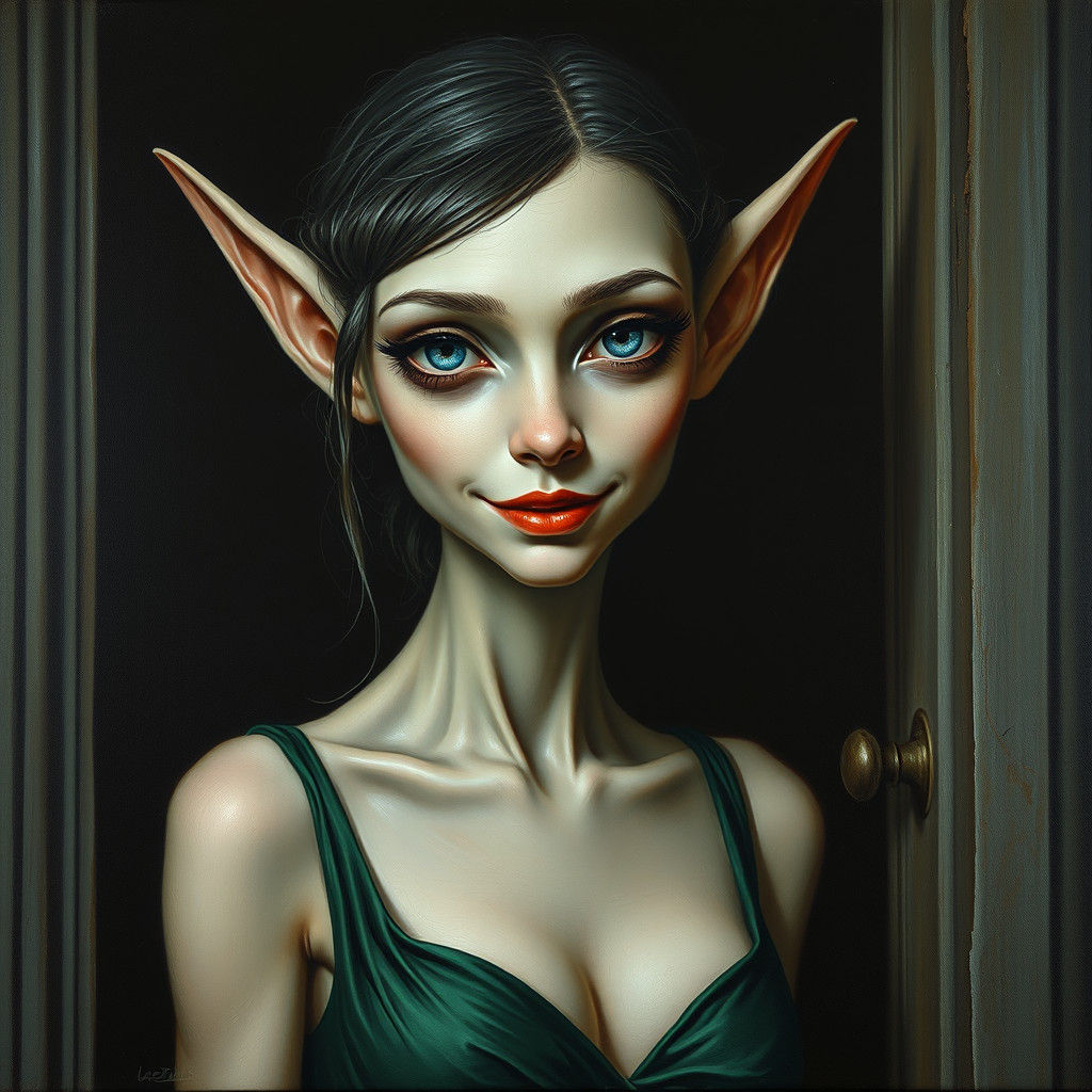 Surreal Elf Portrait in Oil Paint Style