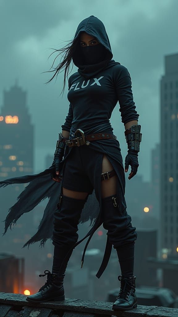 Female Ninja in Dystopian City: Comic Style Art