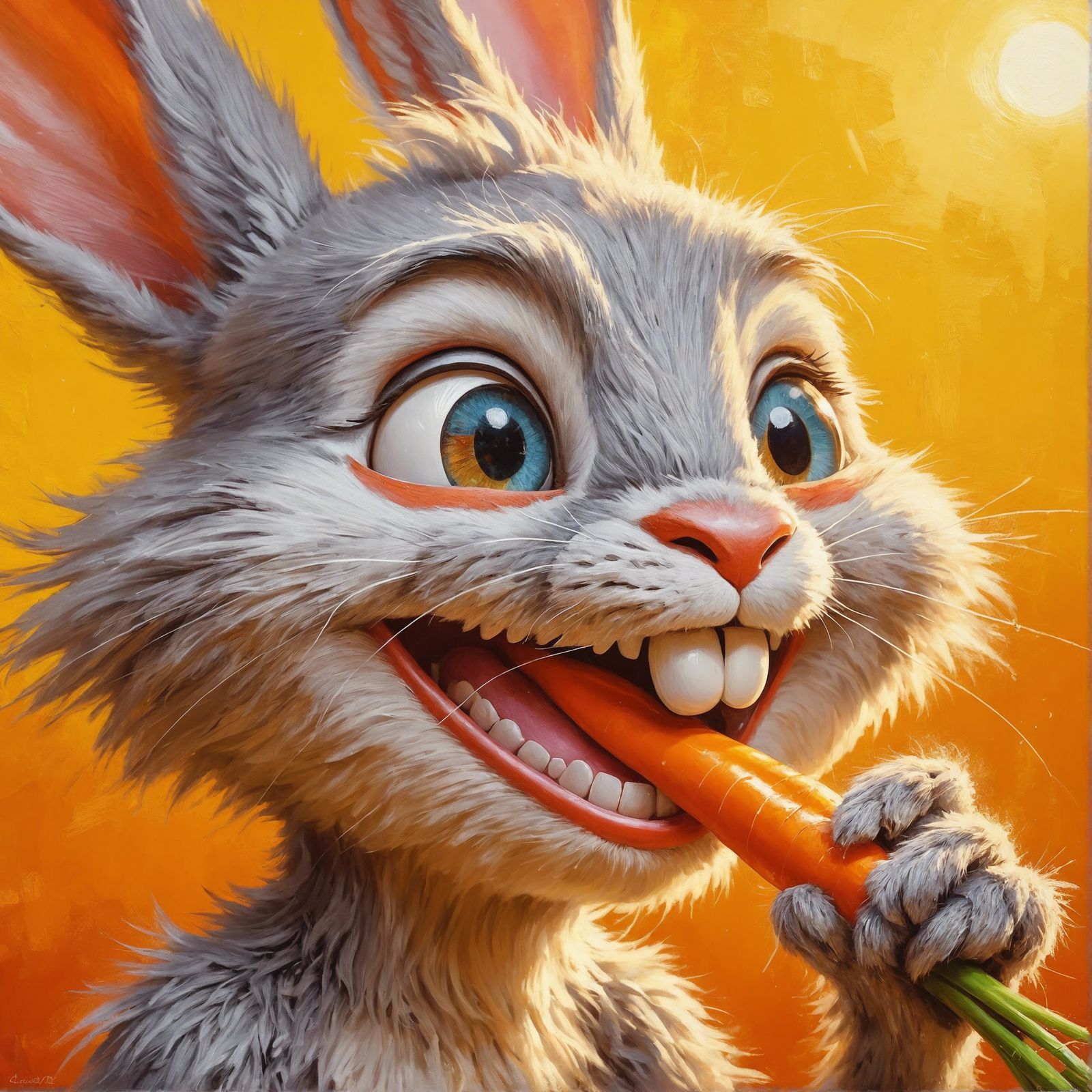 Whimsical Anthropomorphic Rabbit Oil Painting on Sunny Day