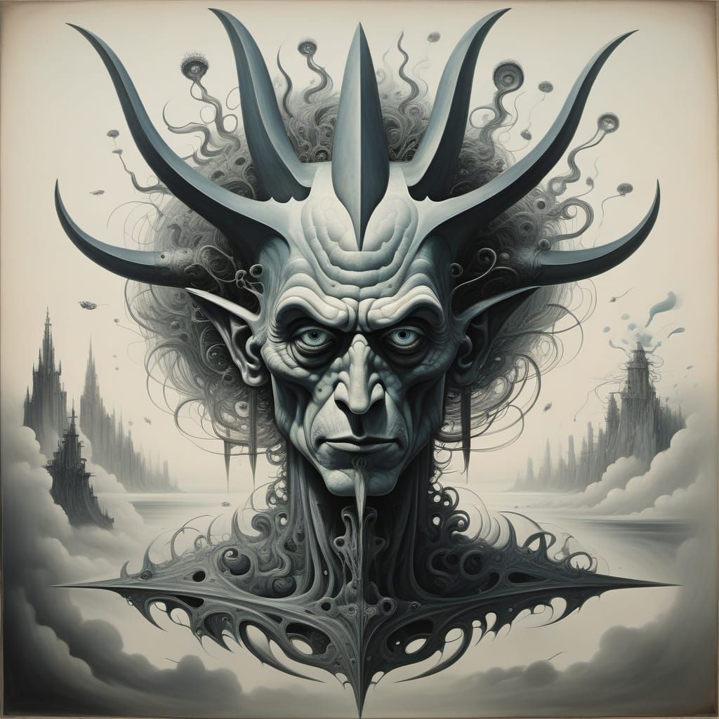 Enigmatic Mythological Creature in Biomorphic Style