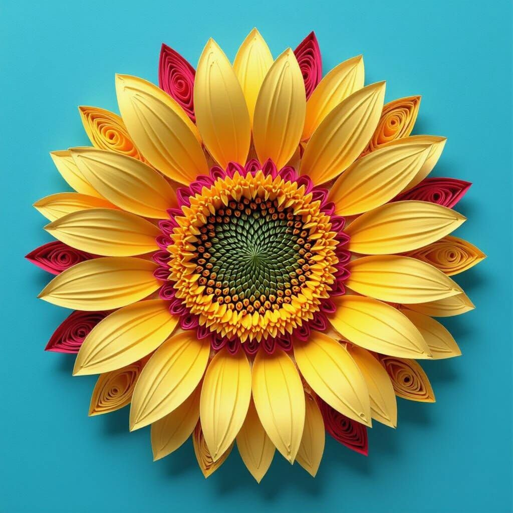 Quilled Sunflower in Style of Contemporary Artists
