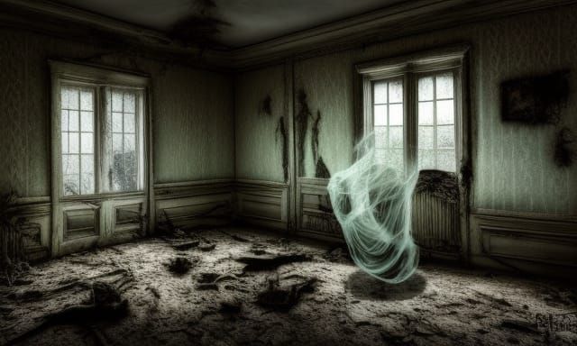 Spirits in Haunted House Fairytale Scene