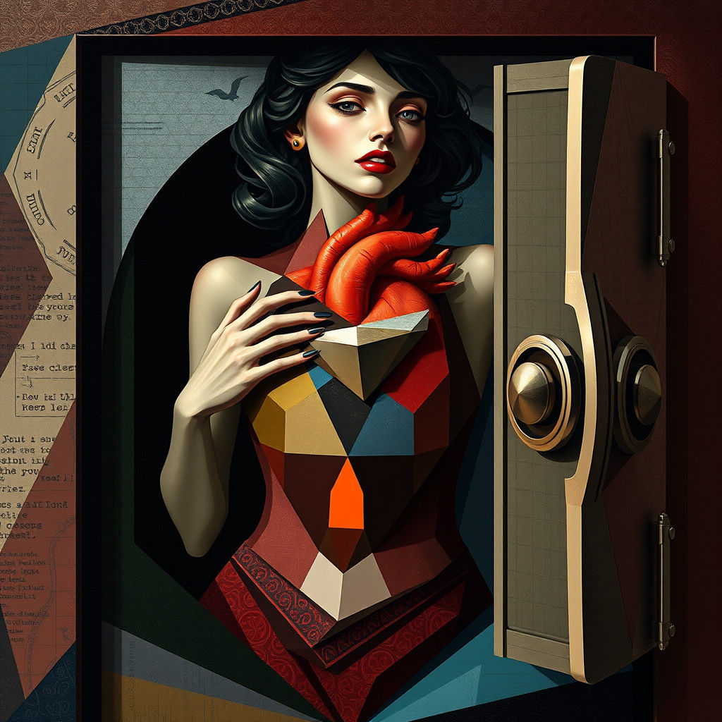 Cubist Woman's Heart in Safe, a Neo-Cubism Painting