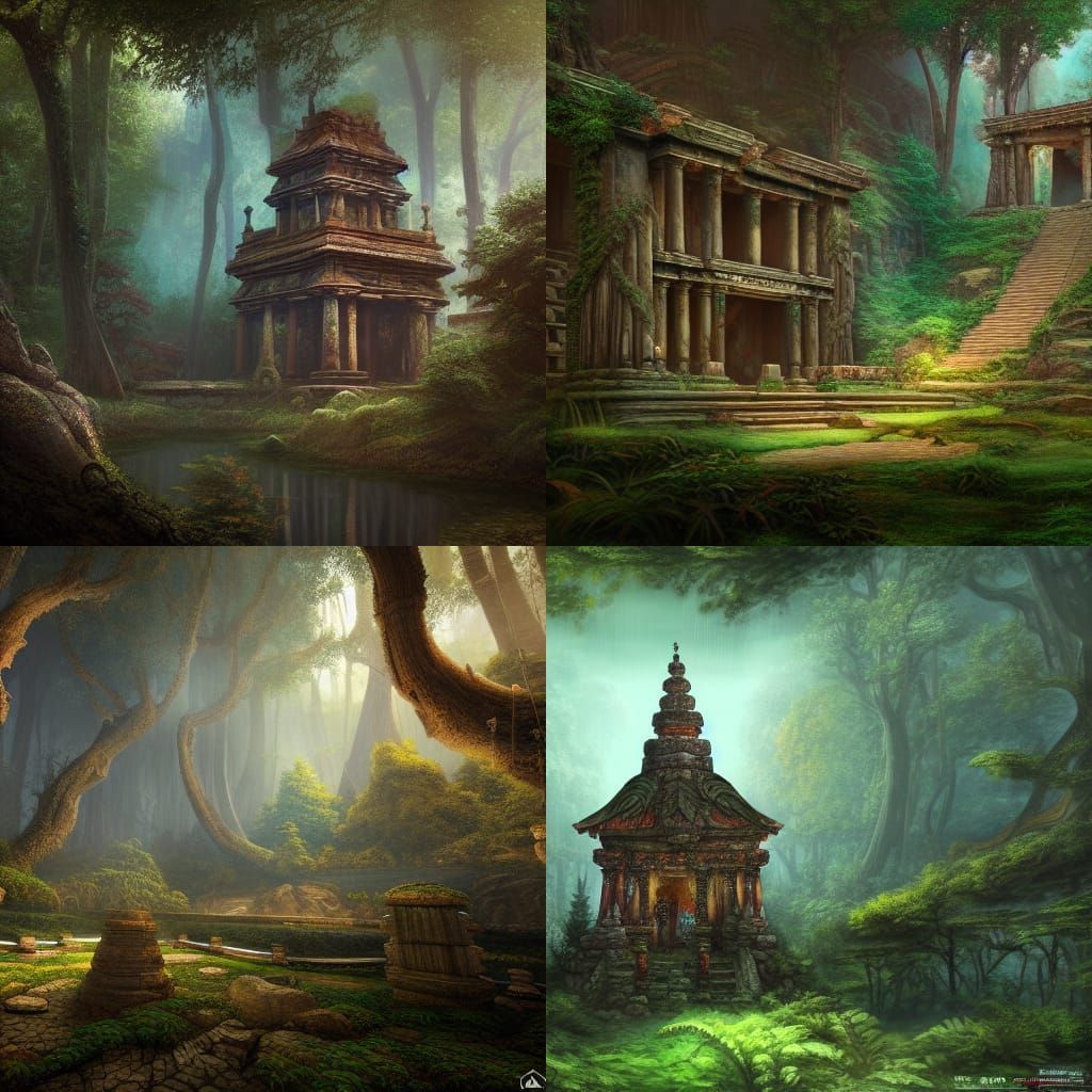 Ancient Forest Temple in Detailed Matte Painting