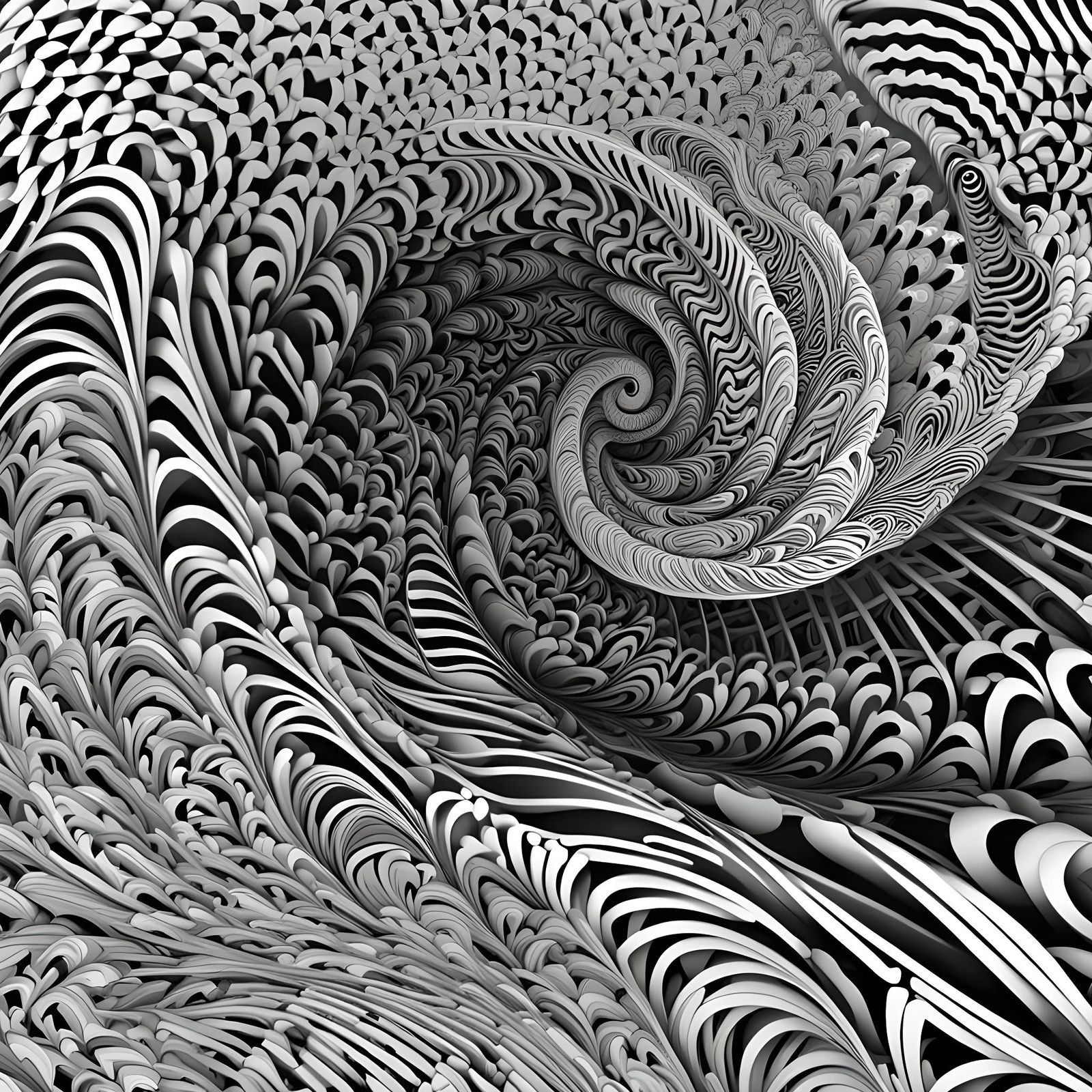 Abstract Spiral Fractal with Zentangle and 3D Shading