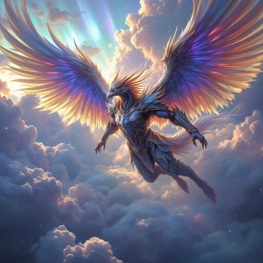 Winged Creature Soaring Through Mystical Realm
