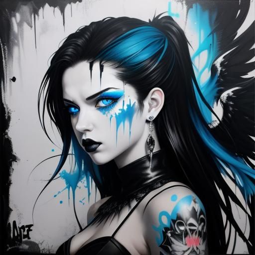 Angry Gothic Angel in Black and White Graffiti Art