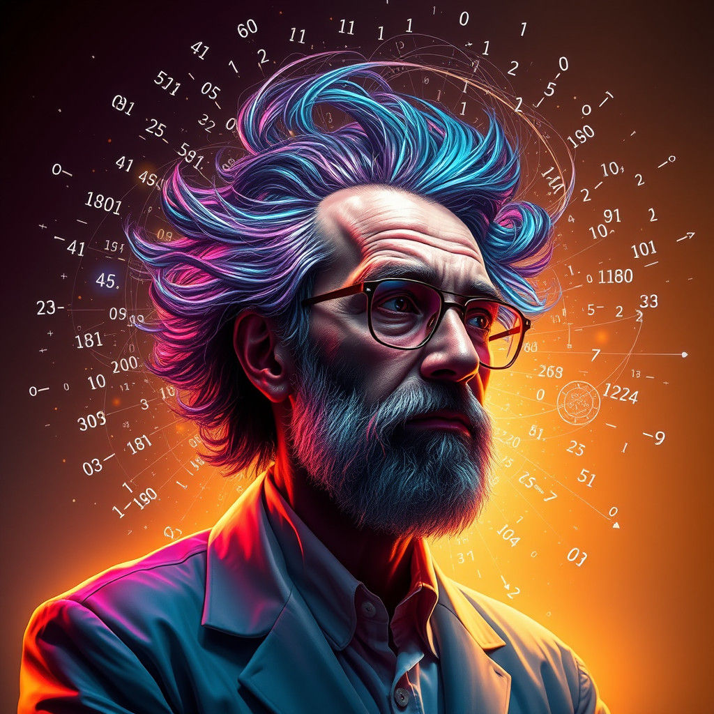 Professor in a Whirlwind of Binary Code: Futuristic Art