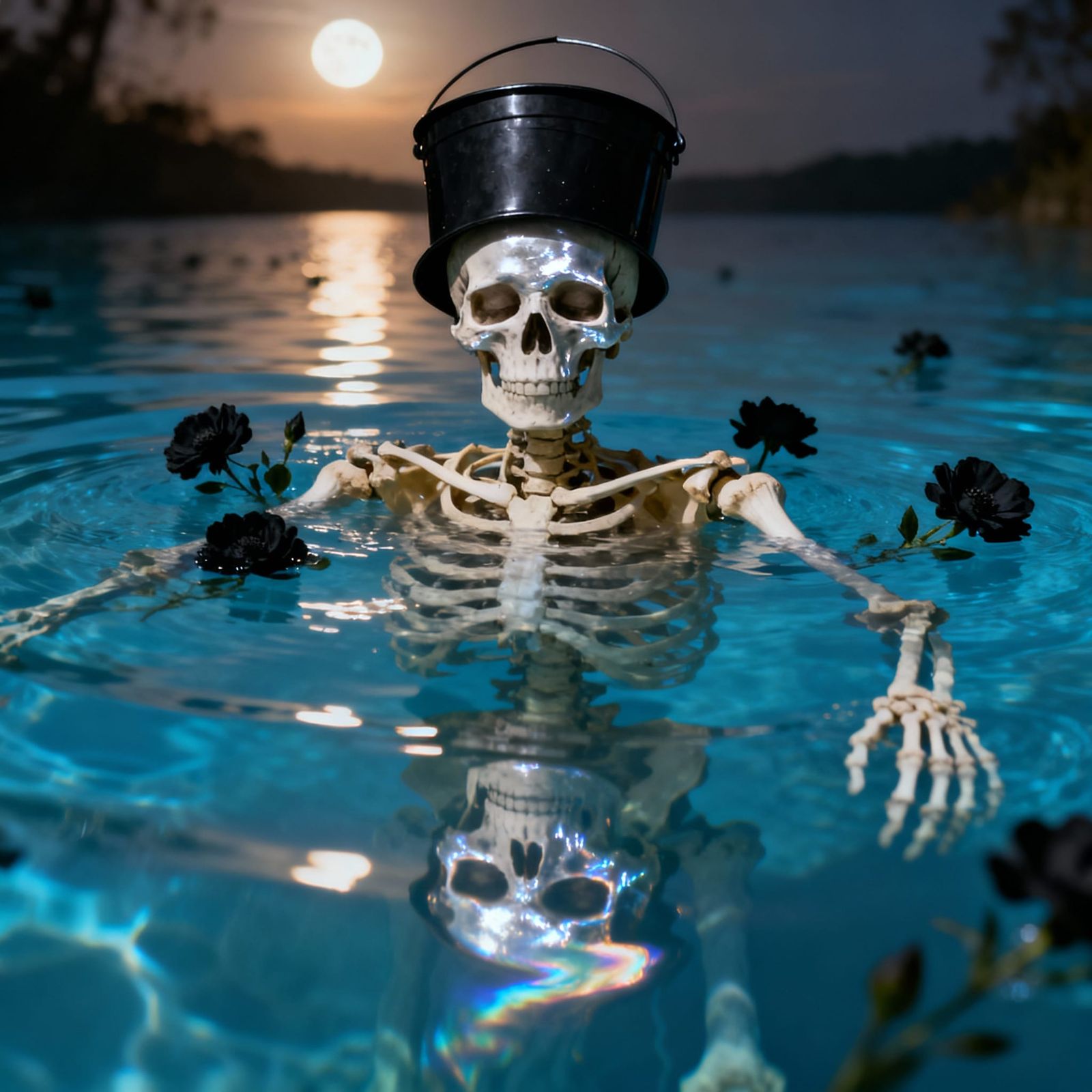 Surreal Underwater Skeleton Portrait in Moonlight