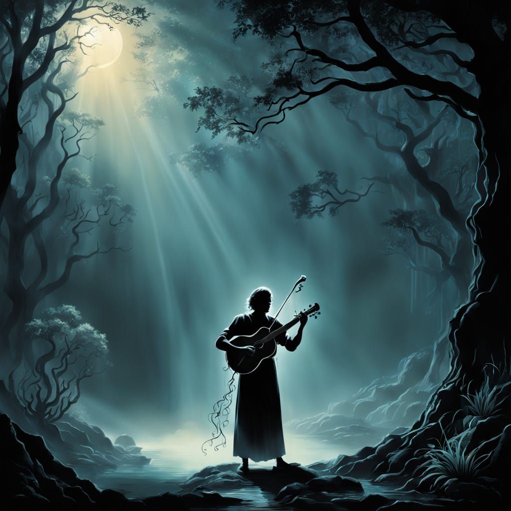 Orpheus Plays Lyre in Dark Underworld with Eurydice's Ghostl...