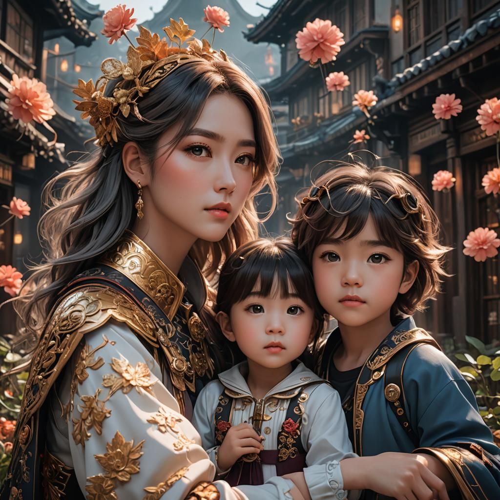 Influencer Family Photoshoot: Detailed Anime-Inspired Art
