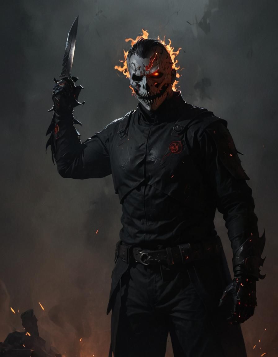 Eerie Dark Fantasy Figure with Cracked Mask