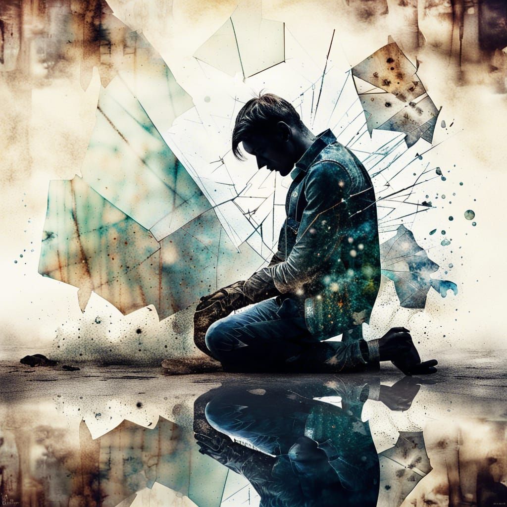 Silhouette of Man with Broken Mirror Shards