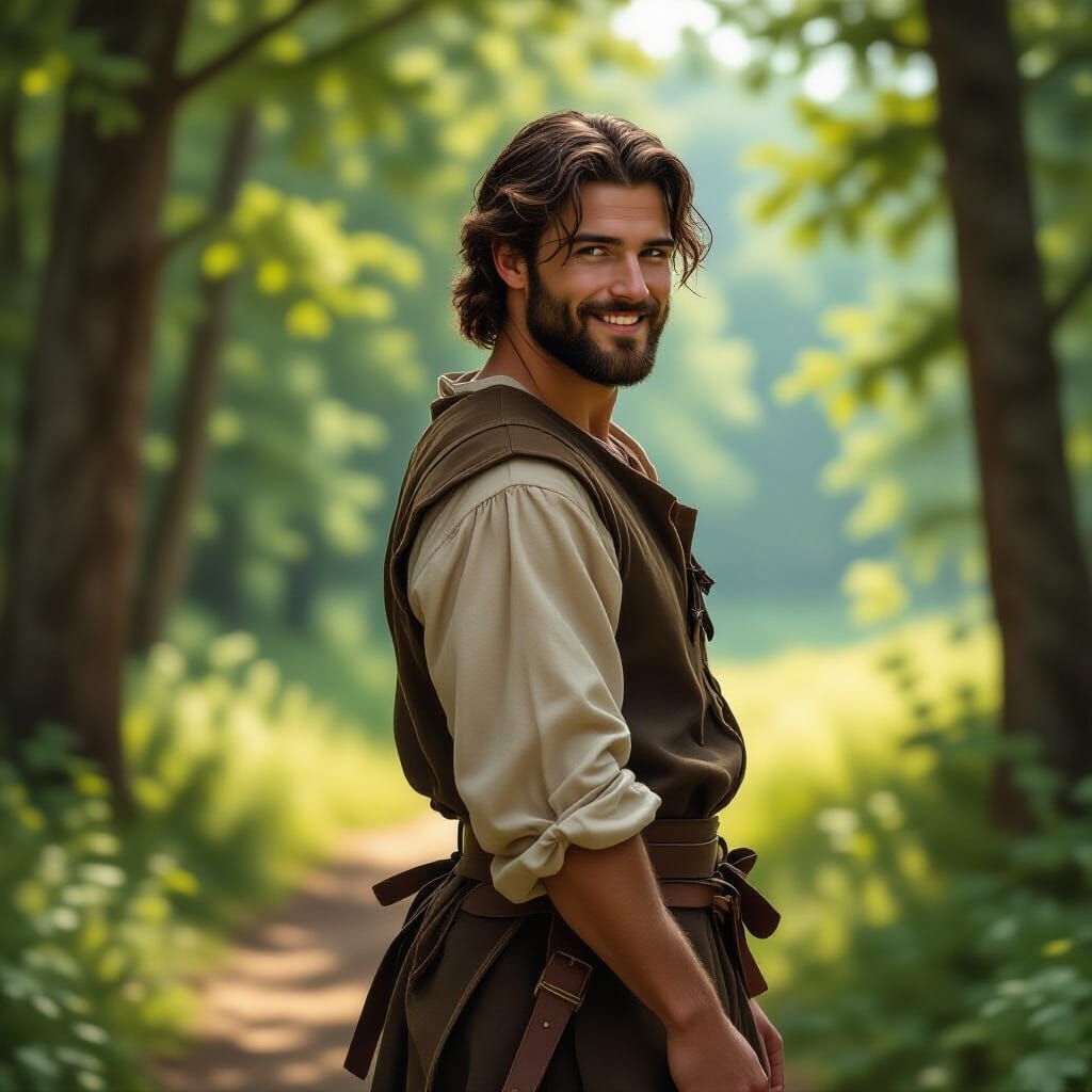 Lumberjack in Forest Clearing, Realistic Style