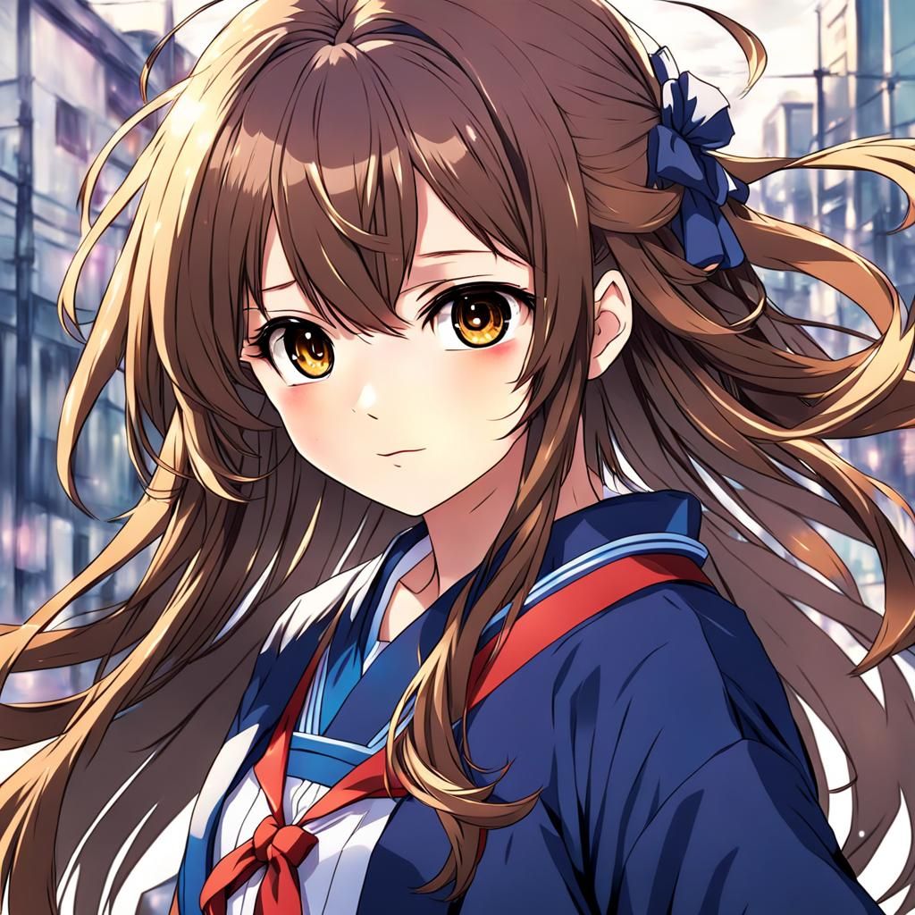 Anime Style Portrait of a Girl with Brown Eyes