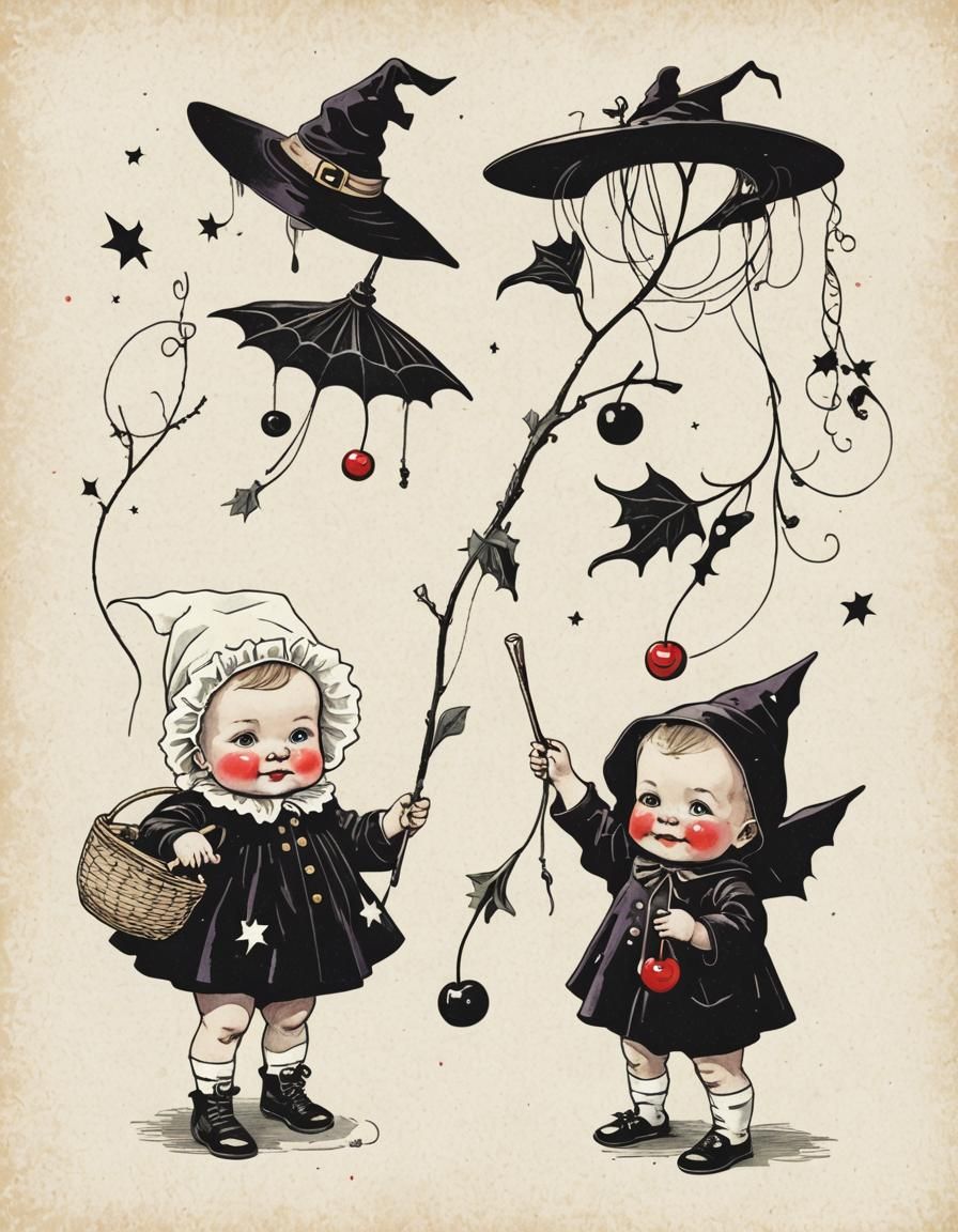 Retro Illustration of Babies in Costume