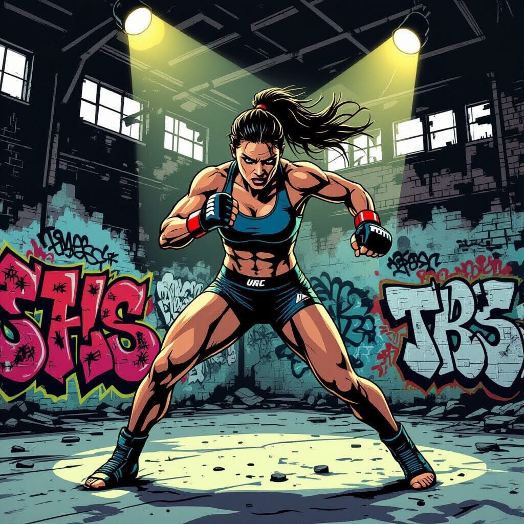 Female MMA Fighter in Urban Comic Style