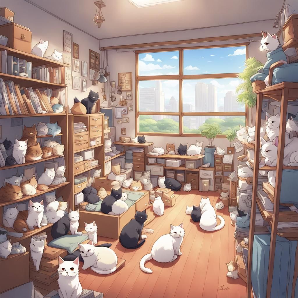 Anime Style: Room Packed with Cats