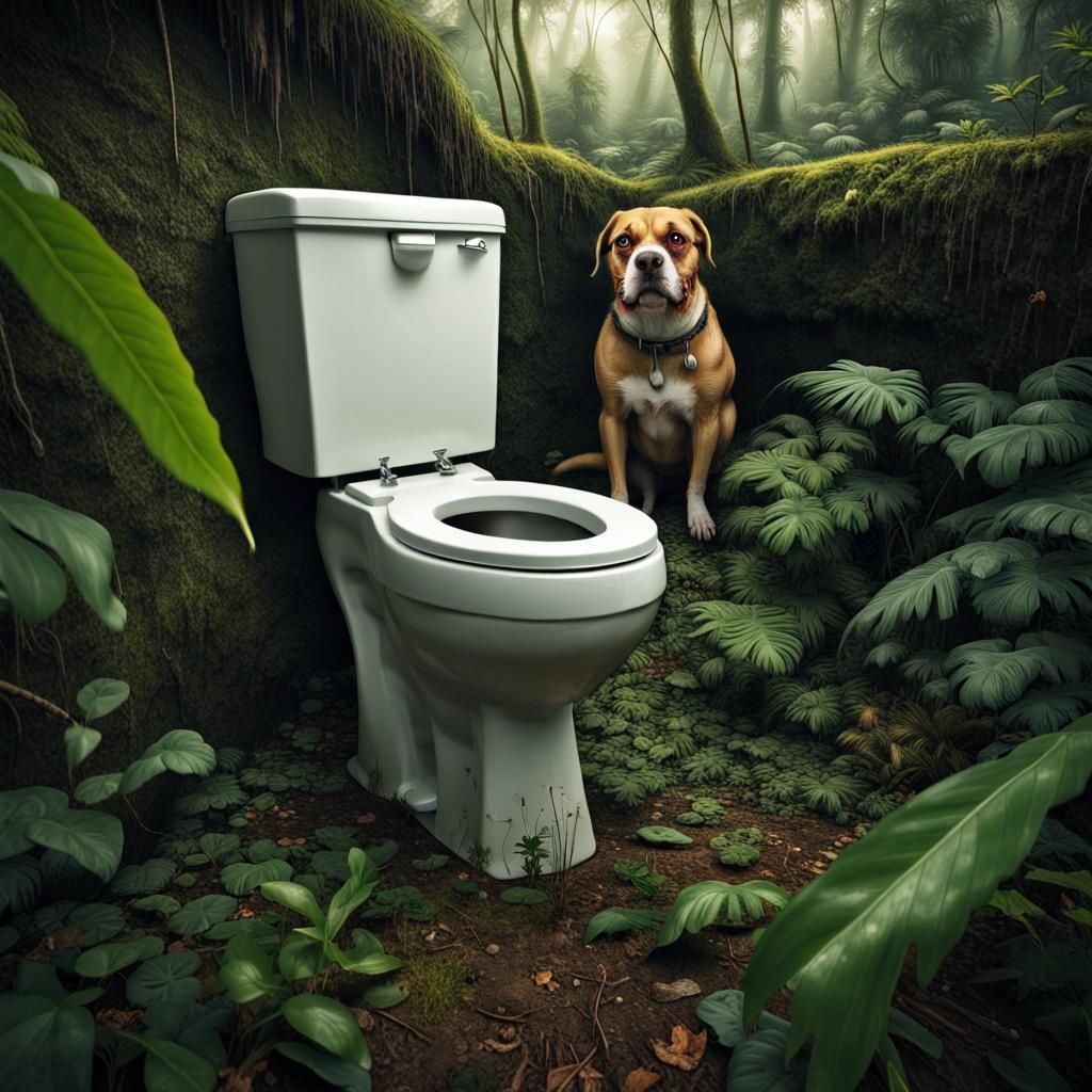 Jungle Toilet Graffiti Art with Angry Dog
