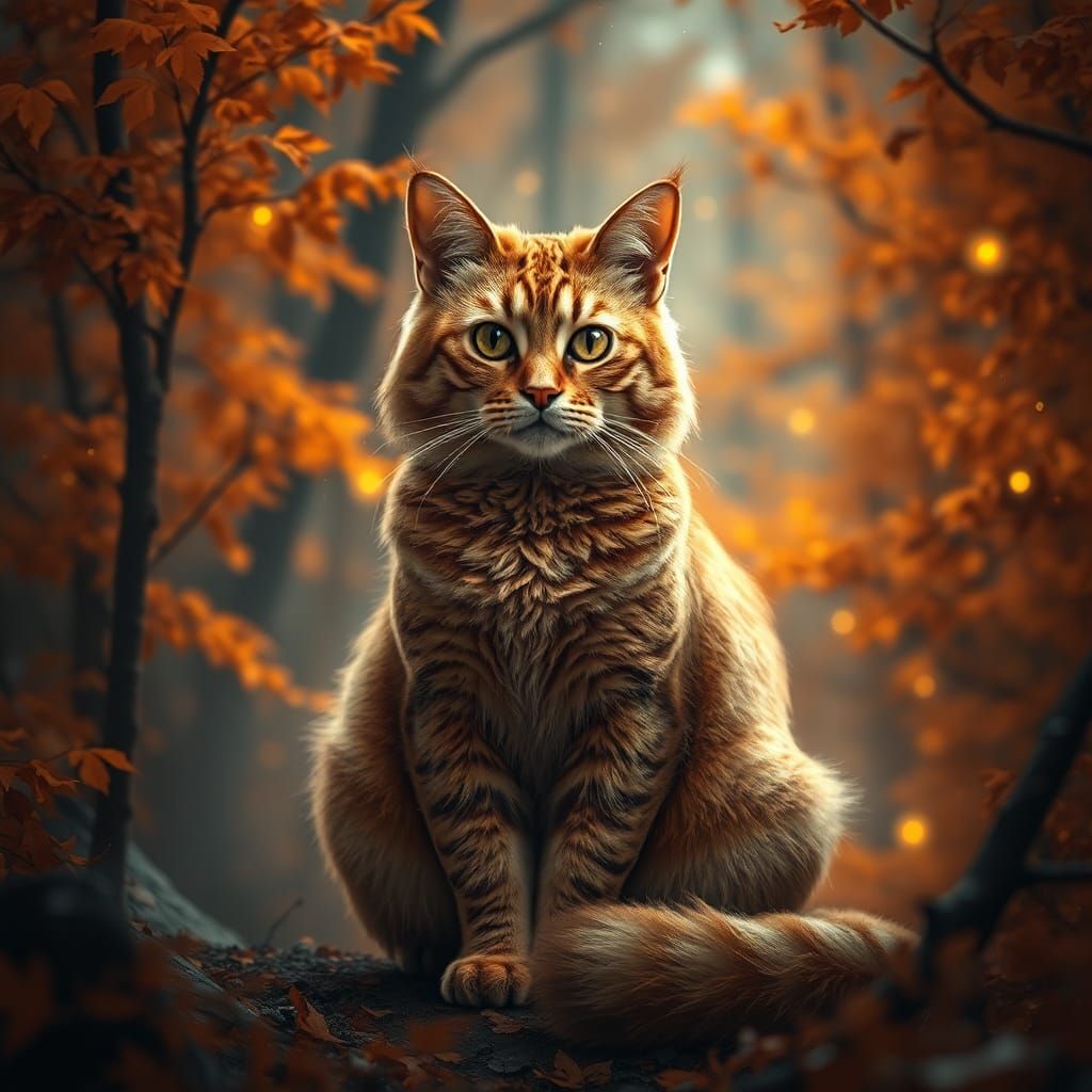 Mystical Cat in Autumnal Forest