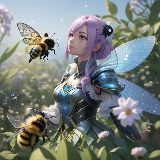 Fairy with Bumble Bees in 3D Anime Art