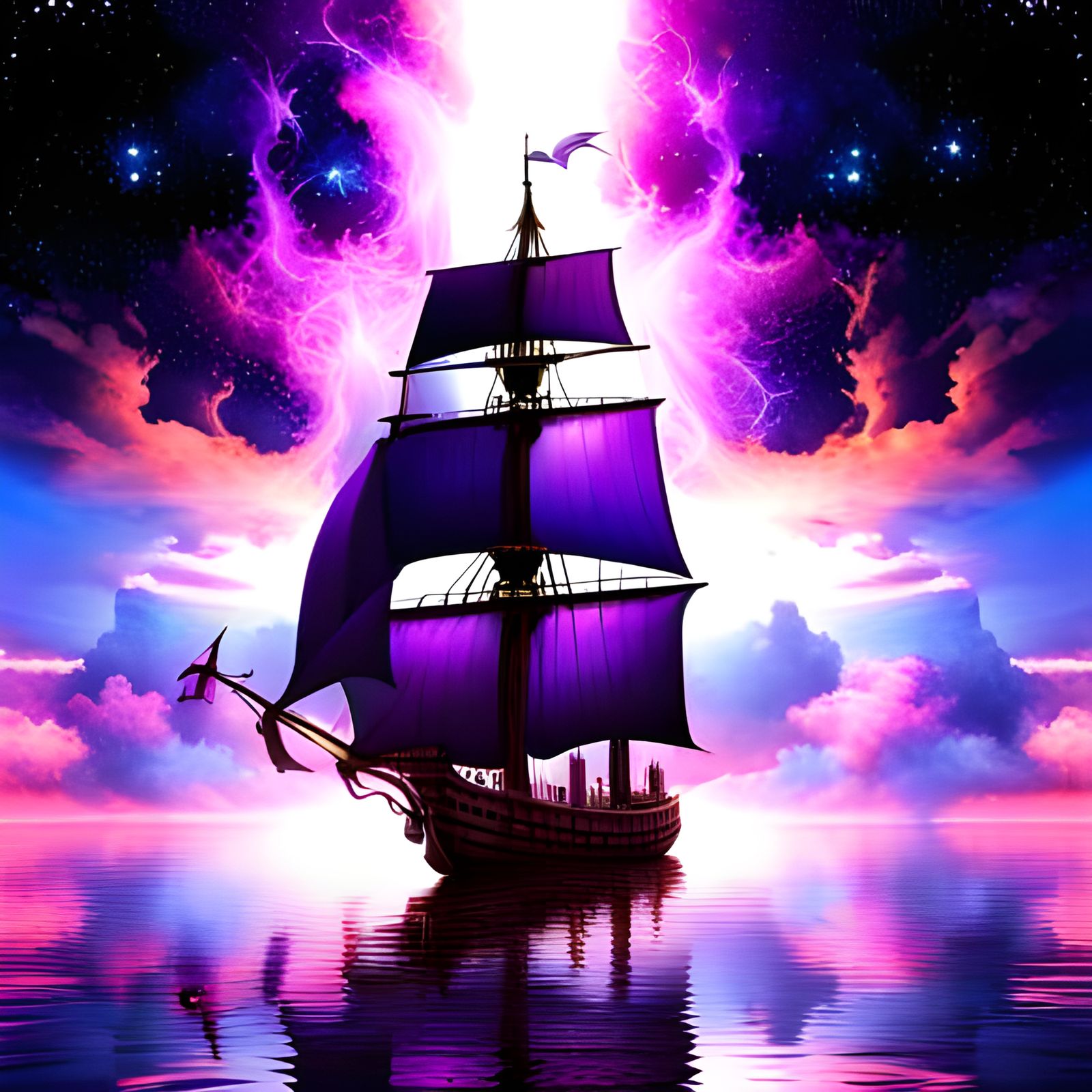 Purple Dragon Ship Sails Galaxy of Fire