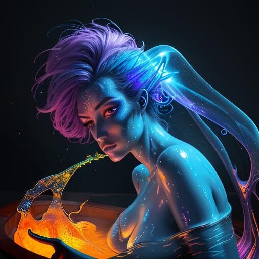 Glowing Glass Woman Statue in Surrealist Style