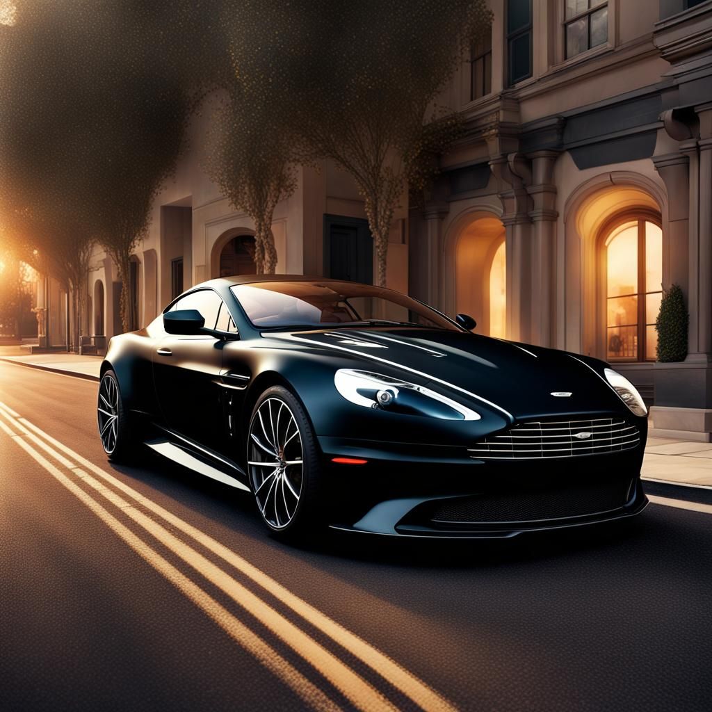 Matte Black Aston Martin at Sunset: Digital Painting