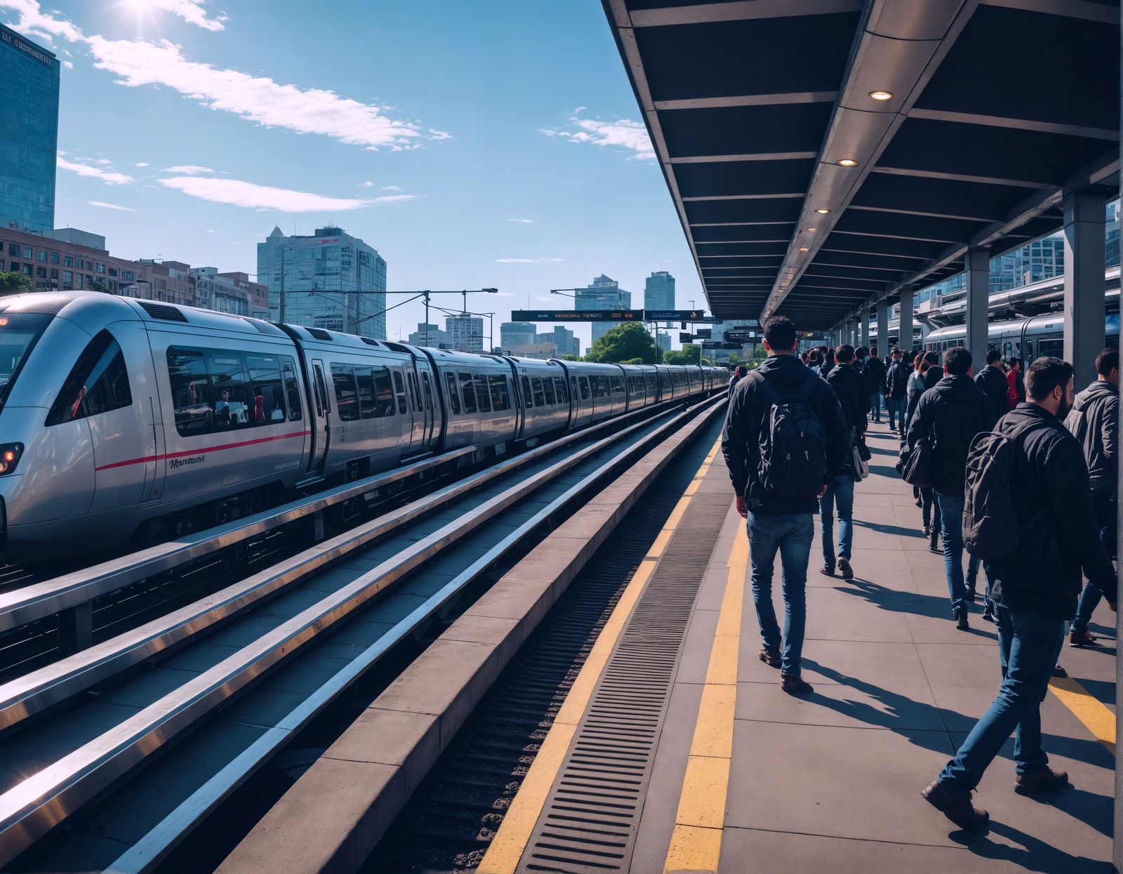 People Boarding a Train in Hyperrealistic Style