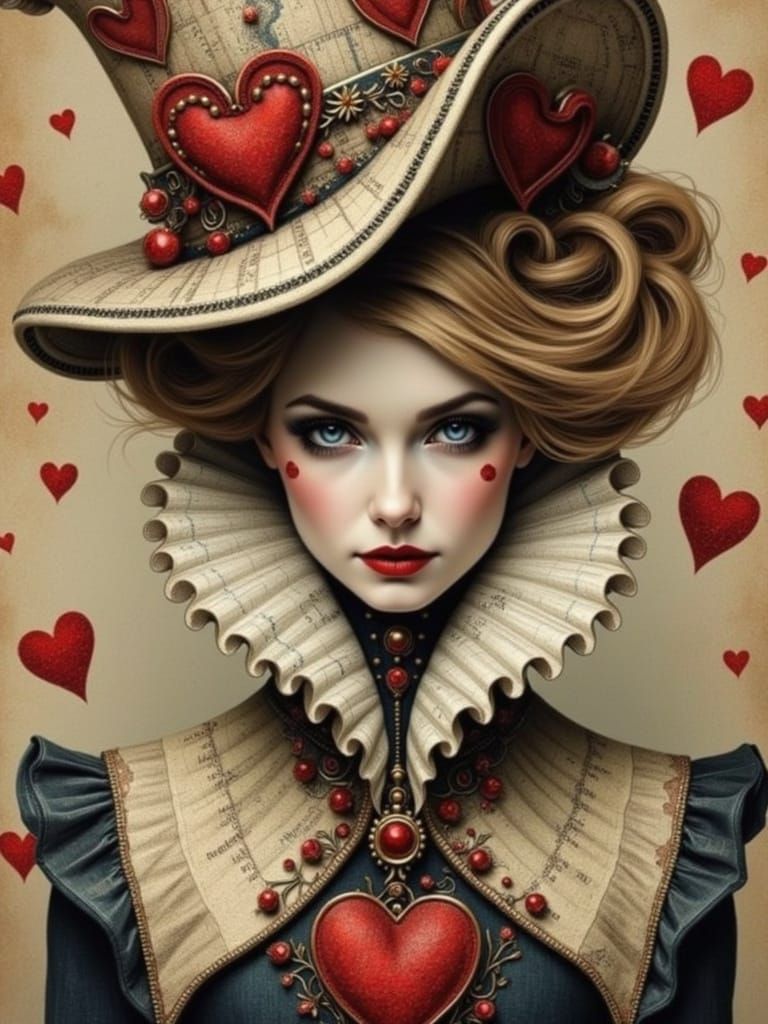 Surreal Queen of Hearts Figure in Ornate, Victorian-Inspired...