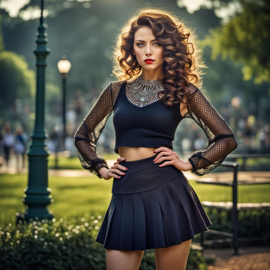 Brunette with curly brown hair and small necklace, Sheer Mes...