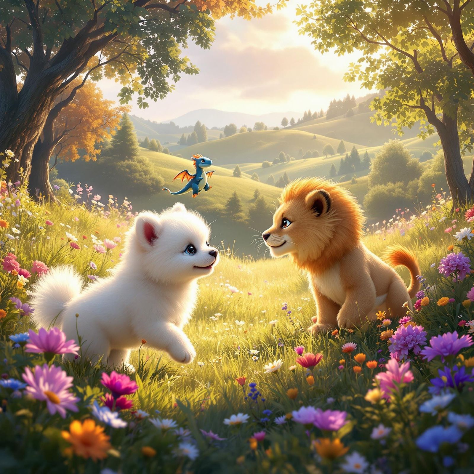 Fantasy Friends in Whimsical Meadow