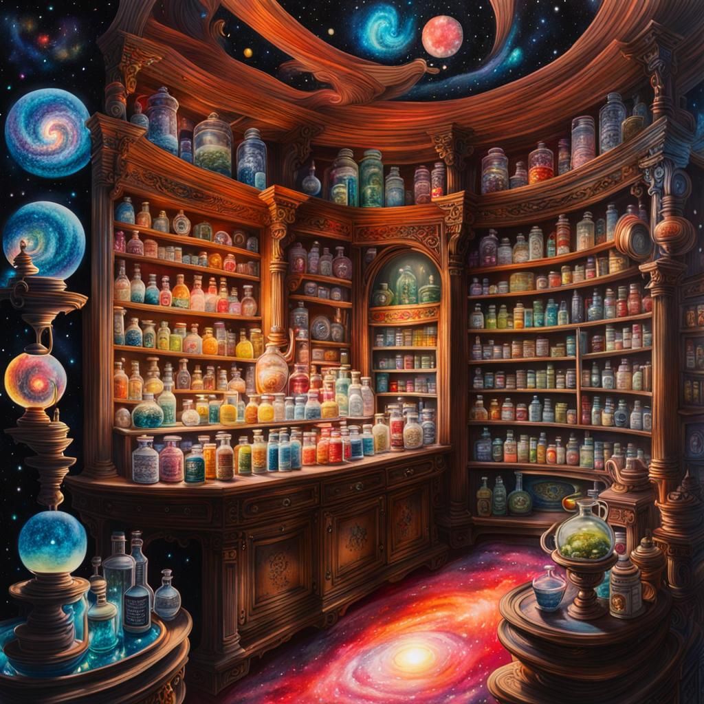 Bizarre Galactic Manga Apothecary Diorama in Watercolour